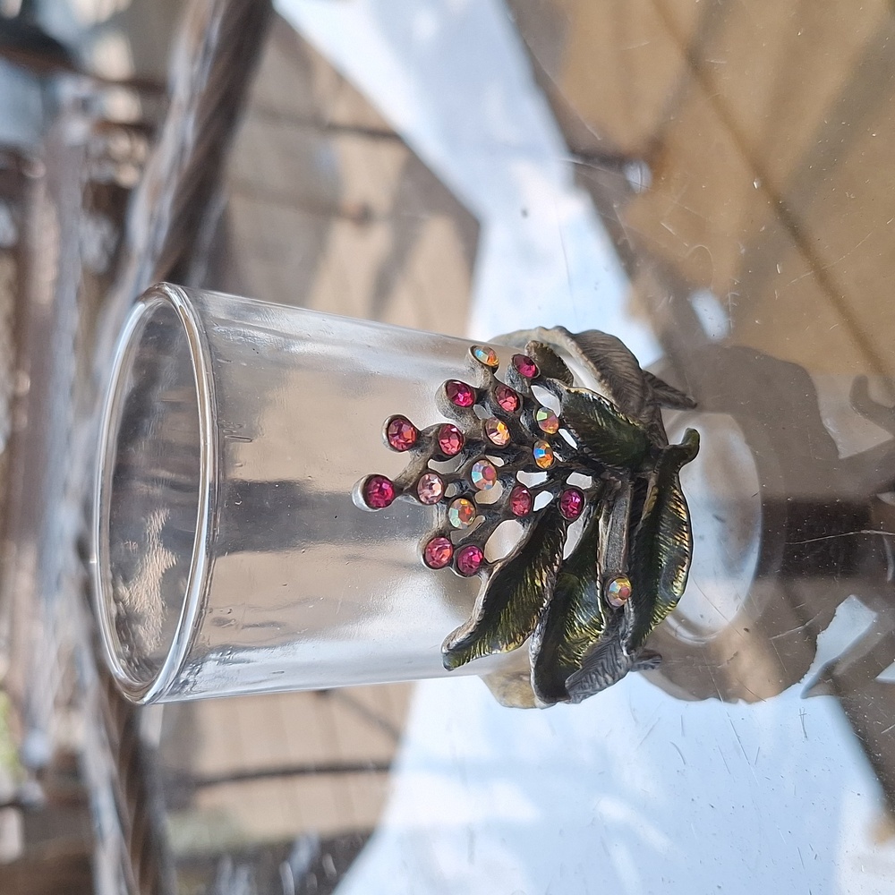 AXC 3 inch tall metal glass and rhinestone candle holder